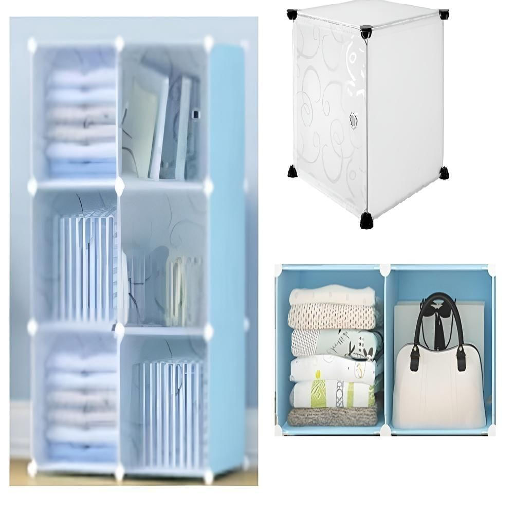 Armario Organizador 6 Portas Guarda Roupa Brinquedos Modular Estante Desmontavel Multiuso Azul