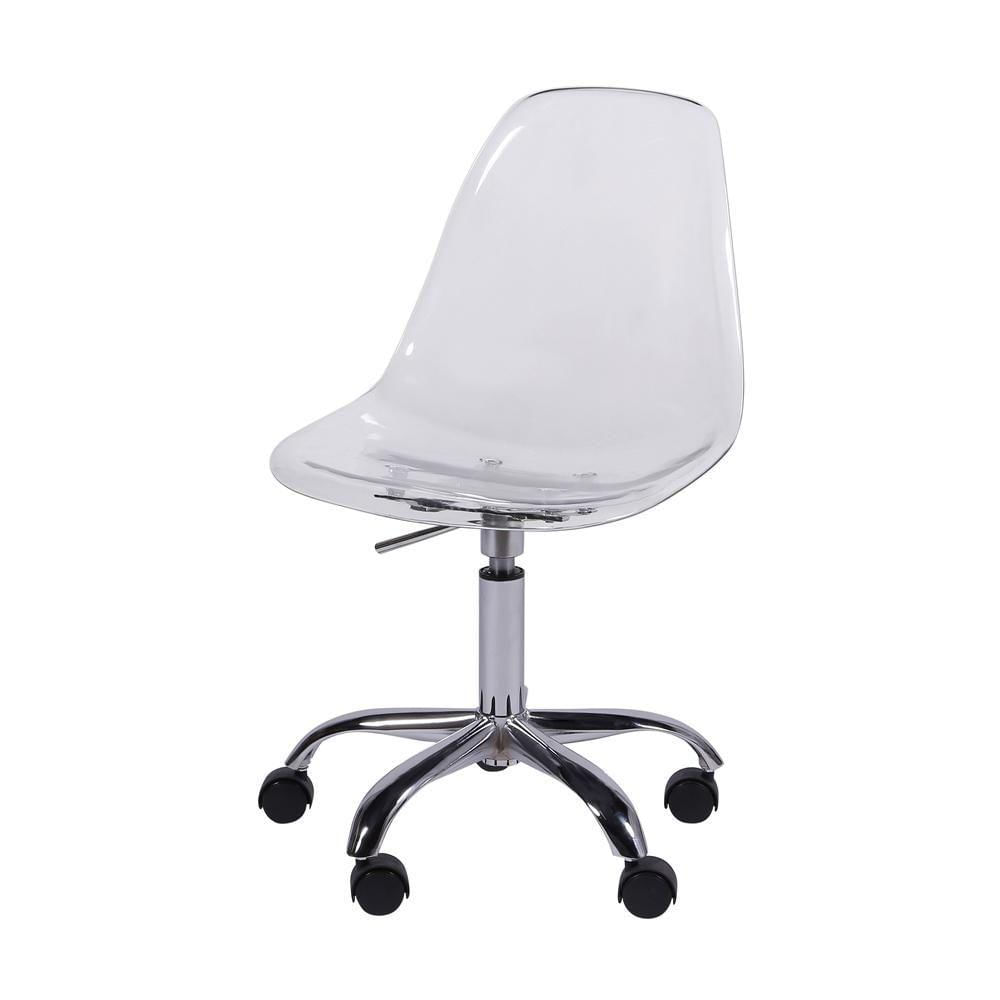 Cadeira Eames Policarbonato Transparente Base Rodizio Cromado