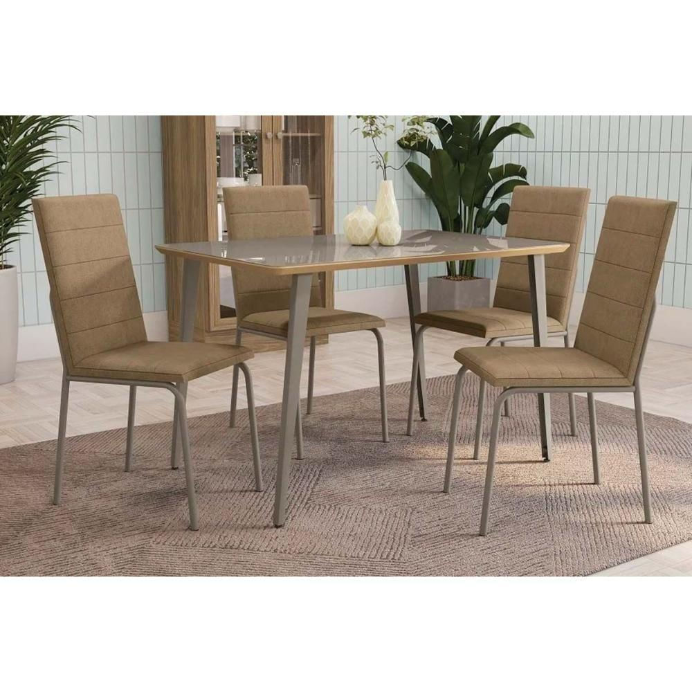 Sala De Jantar Completa Iguaçu Tampo Madeirado C- Vidro 80x120cm E 4 Cadeiras Amsterdã Niquel-nogueira-vidro Bronze - Capuccino - Kappesberg