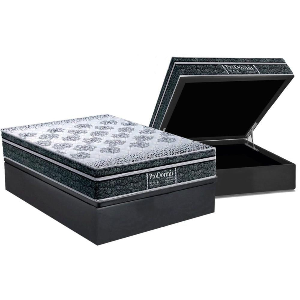 Conjunto Box Baú Casal Colchão Molas Probel Ensacadas Masterpocket Prodormir Springs Black + Base Crc Suede Gray(138x188)