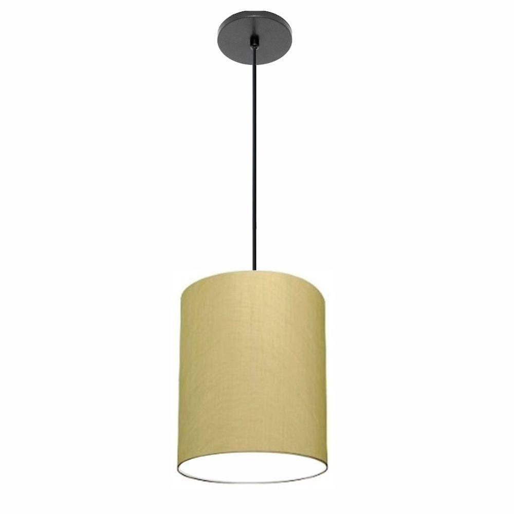 Luminária Pendente Vivare Free Lux Md-4103 Cúpula Em Tecido Algodão-crú Da Canopla Canopla Preta E Fio Preto