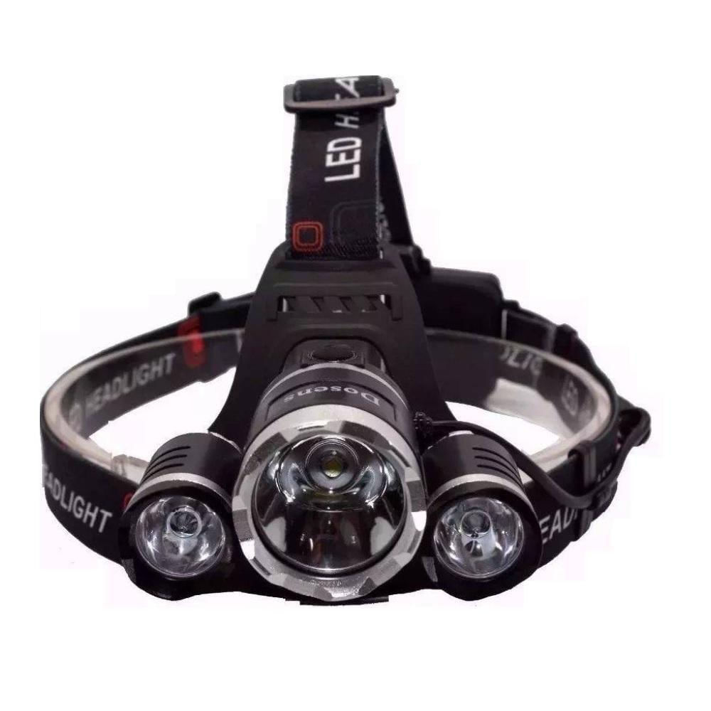 Lanterna de Cabeça Triplo Led Bike Recarregável Profissional com 3 Leds T6 Cree