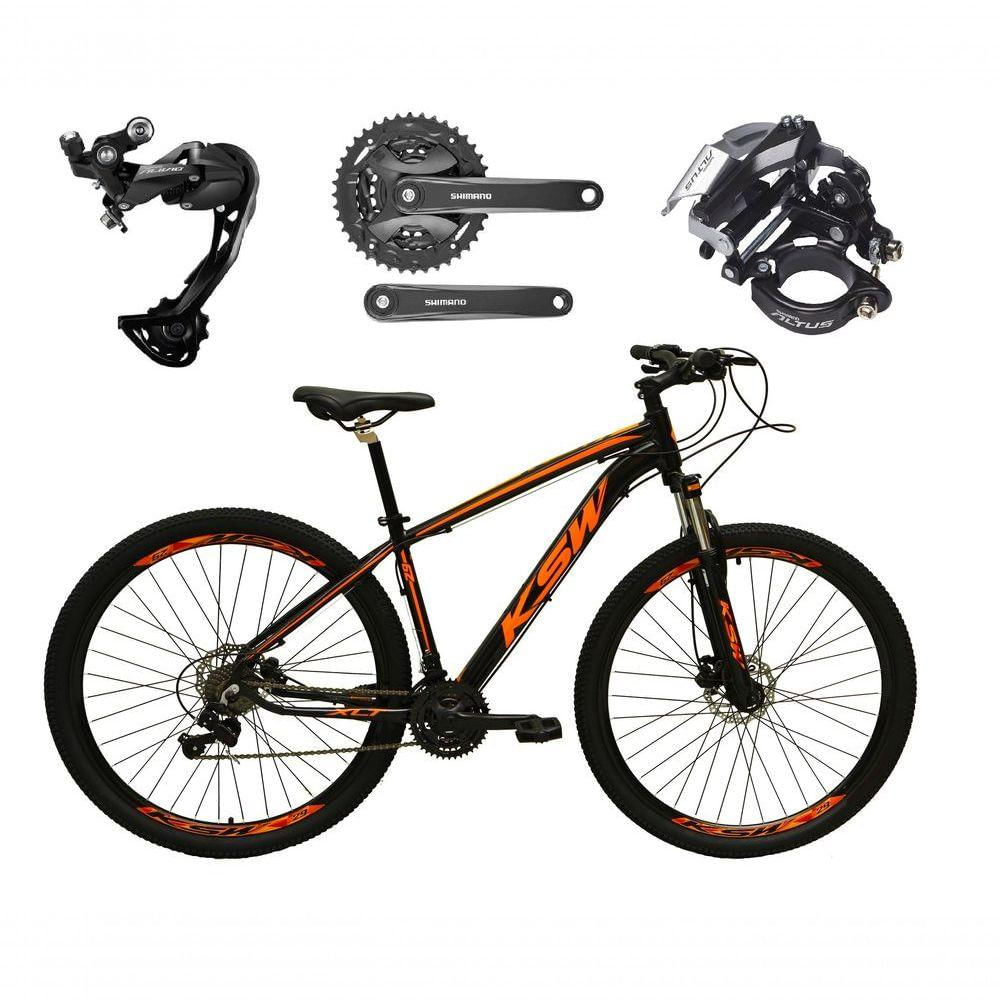 Bicicleta Aro 29 Ksw Xlt Alívio E Altus 27v Freio Hidráulico Garfo Trava - Preto/laranja Tam.17