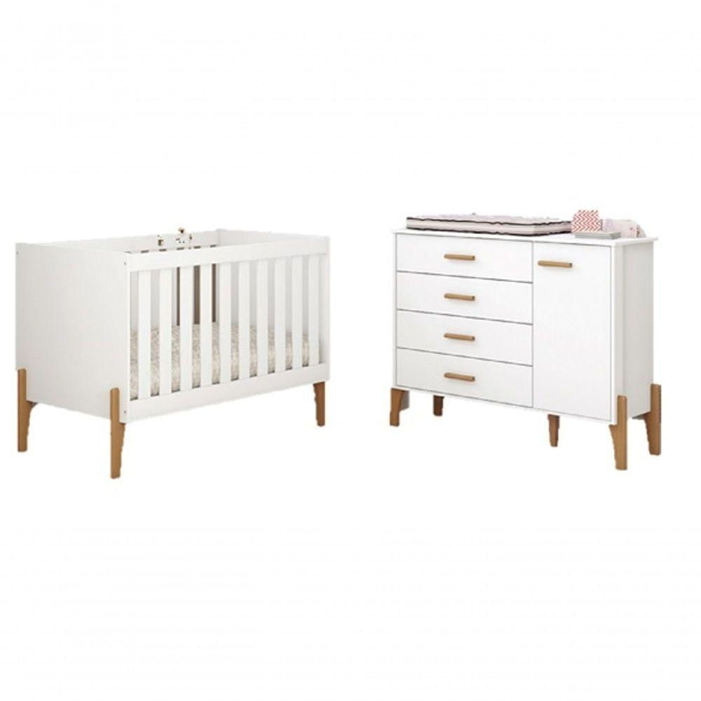 Jogo Quarto De Bebê Berço Mini Cama Gaveteiro Iris 100% MDF Branco