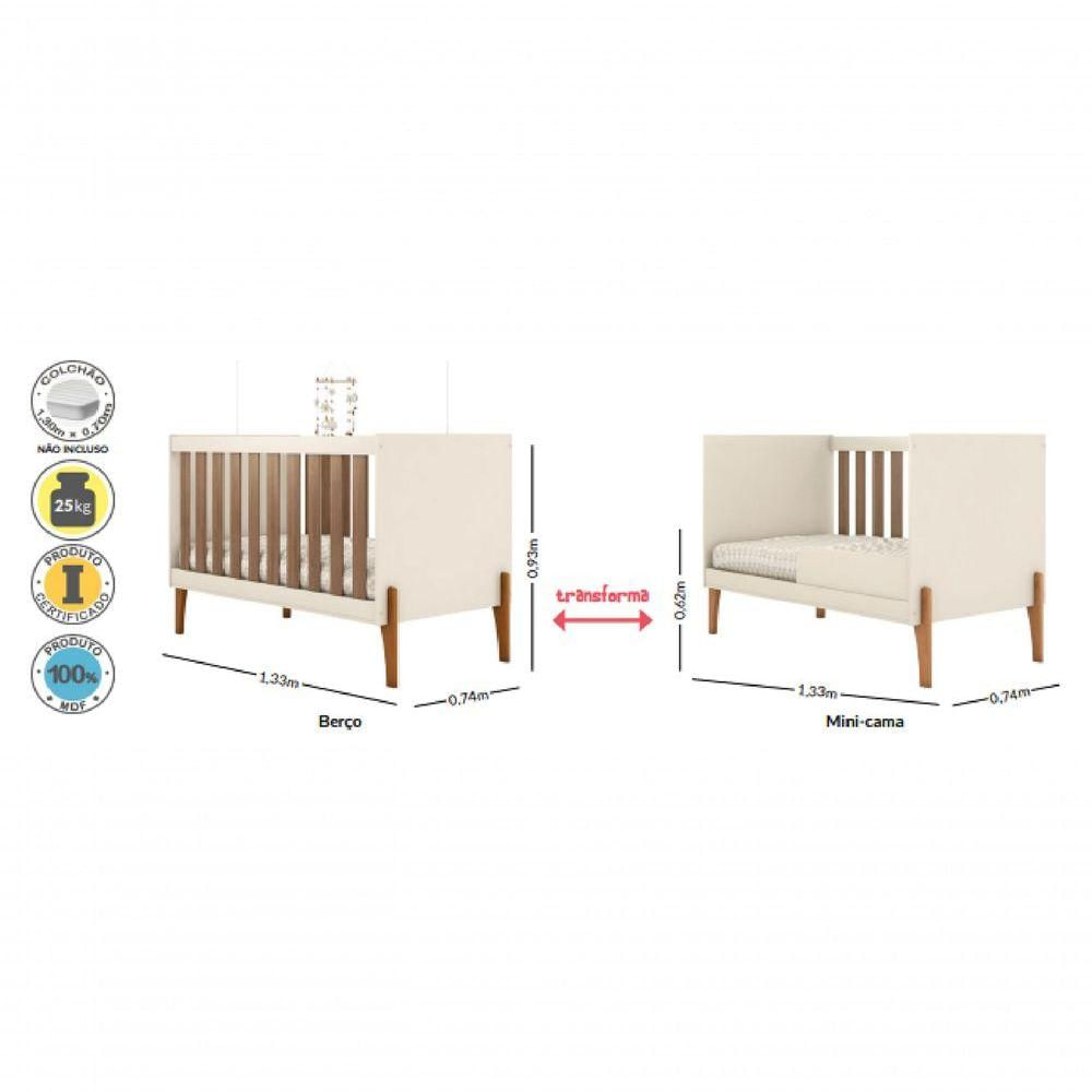 Jogo Quarto De Bebê Berço Mini Cama Gaveteiro Iris 100% MDF Branco