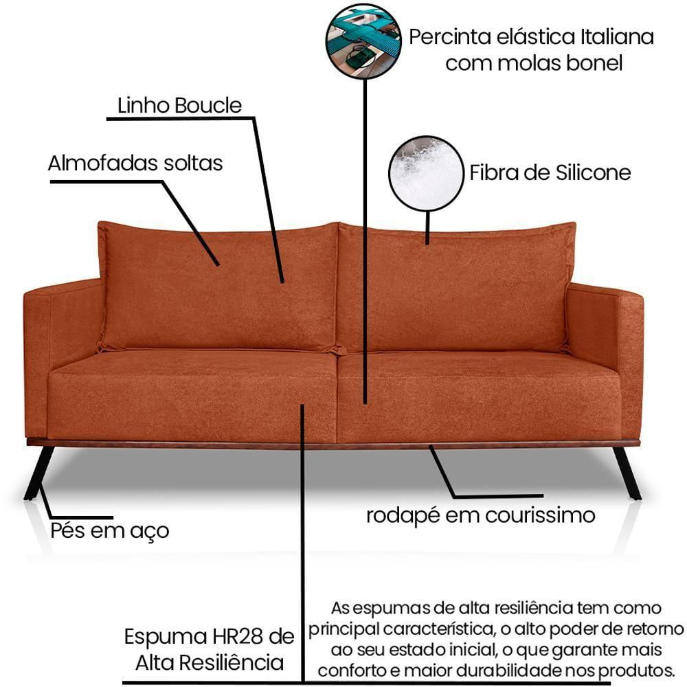 Sofa Aya 3 Lugares Para Sala De Estar 200cm Boucle 3303 Ezz 3303