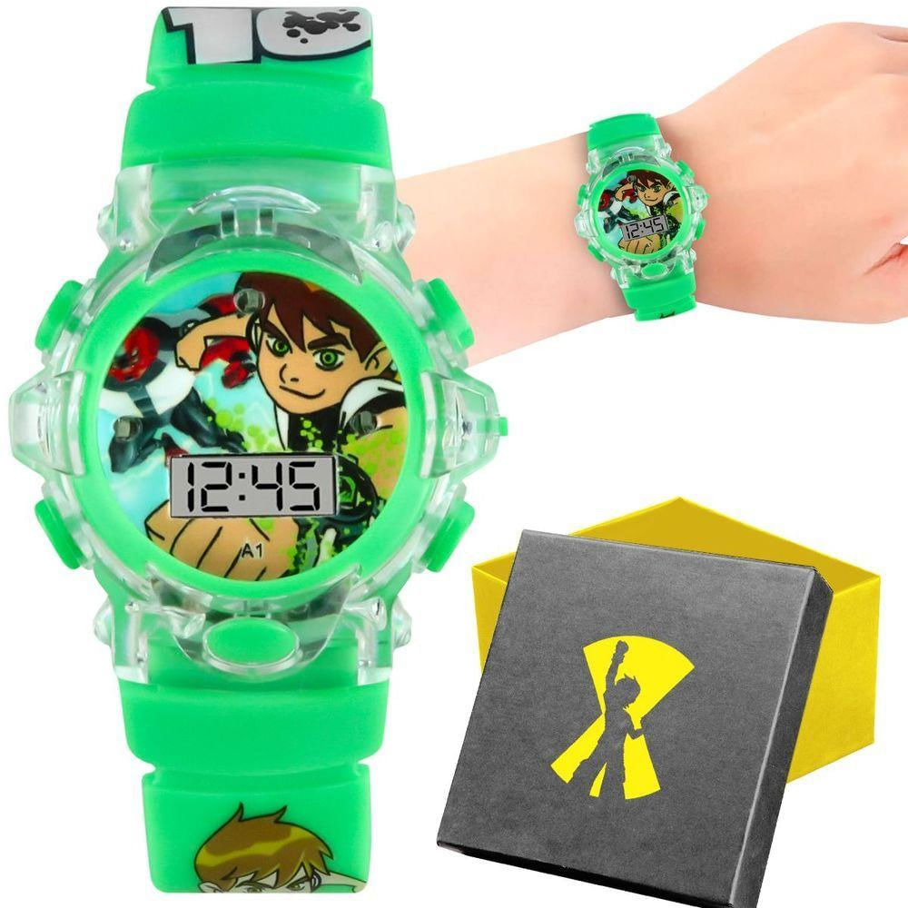Relogio Infantil Digital Ben10 Verde Silicone Led Ajustavel