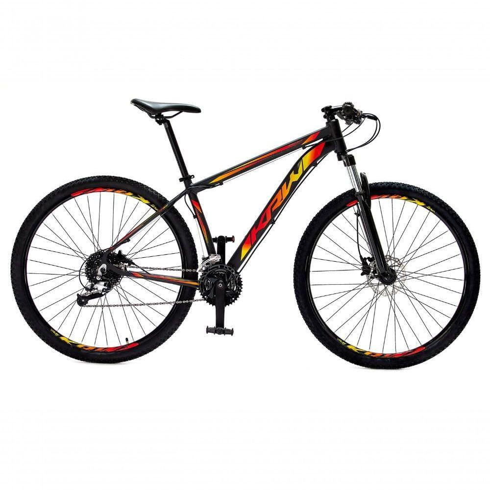Bicicleta Aro 29 Krw Alumínio 27 Vel Freio Hidráulico Suspensão Com Trava S9 17 Preto-Amarelo E Vermelho