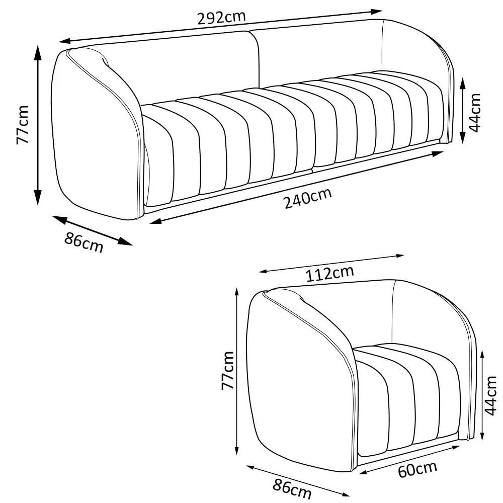 Sofá Decorativo 3 Lugares 292cm e Poltrona Meris M22 Bouclê Cru - Mpozenato