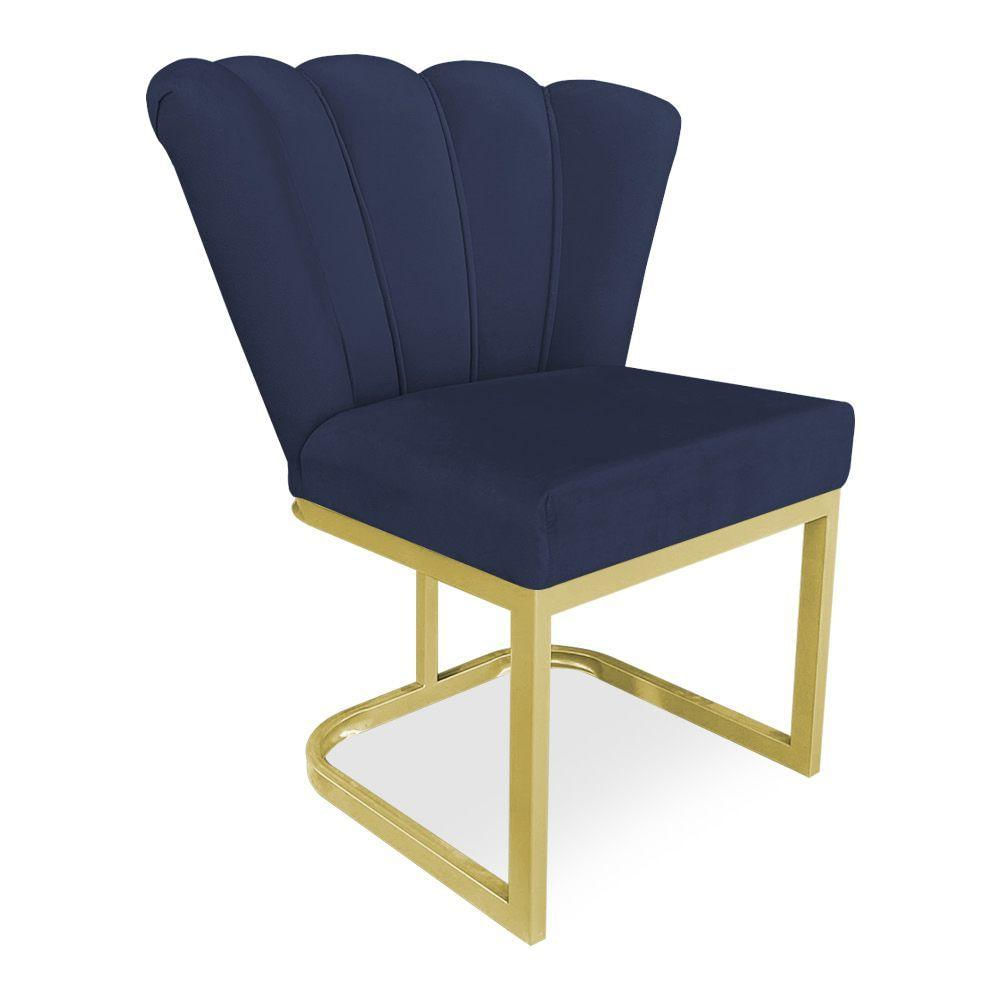 Poltrona Flor Veludo Azul Marinho Base Metálica Industrial Dourado - Pallazio