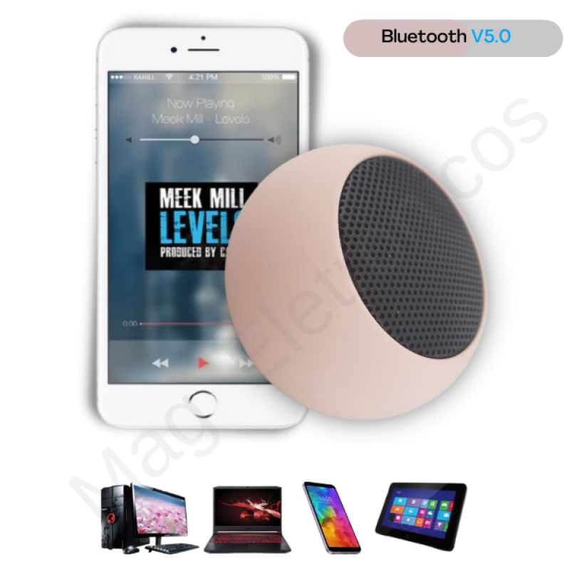 Mini Caixa Caixinha de Som Portatil Bluetooth 5.0 Rosa para PC TV Celular Notebook