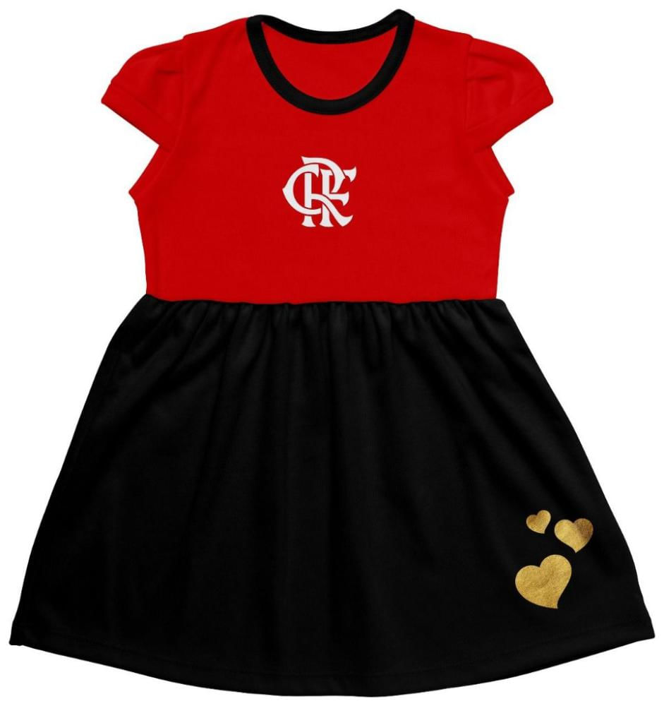 Vestido Flamengo Infantil Canelado Torcida Baby Tam 2 / Vermelho / Preto