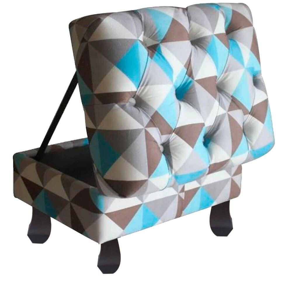 Puff Decorativo Retro Luiz Xv Com Baú Triangulo Azul 80 Cm