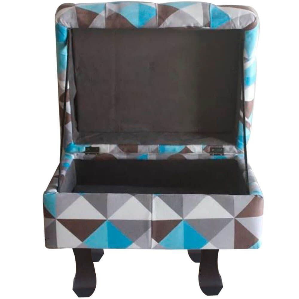 Puff Decorativo Retro Luiz Xv Com Baú Triangulo Azul 80 Cm