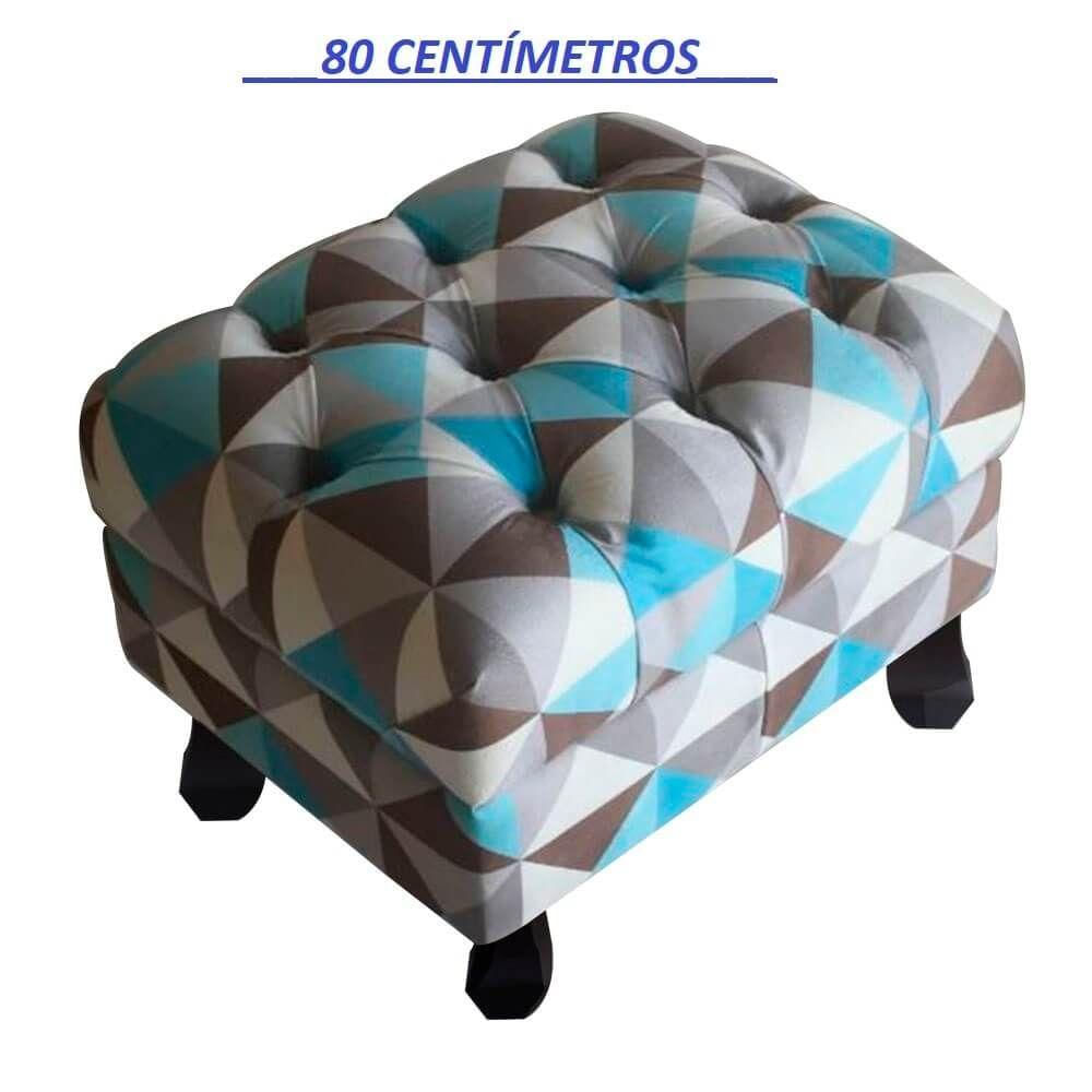 Puff Decorativo Retro Luiz Xv Com Baú Triangulo Azul 80 Cm