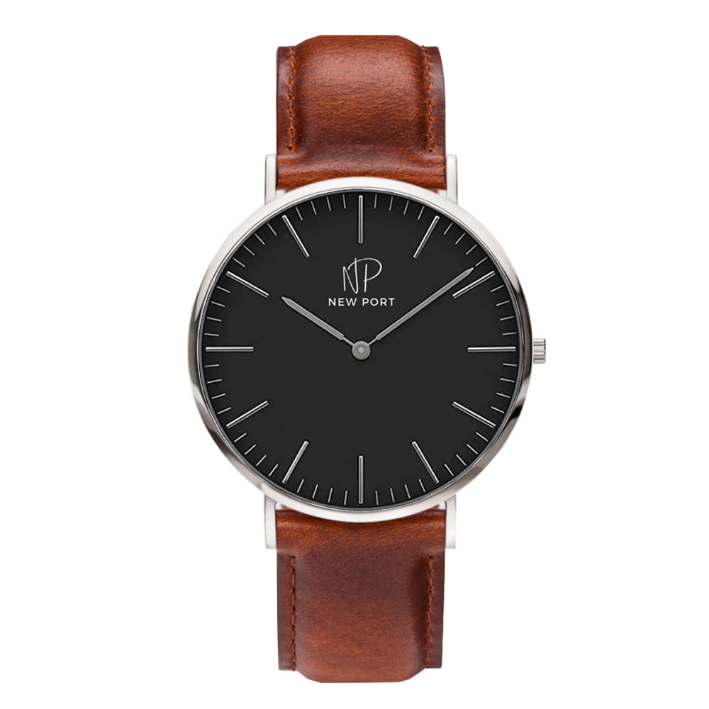 Relógio Masculino Analógico Casual Fundo Preto New Port 40mm