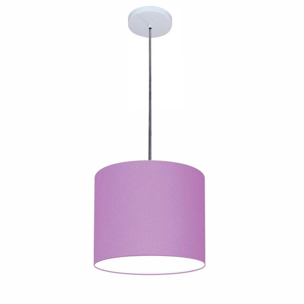 Luminária Pendente Vivare Free Lux Md-4107 Cúpula Em Tecido 25x20cm Lilás Da Canopla Canopla Branca E Fio Transp