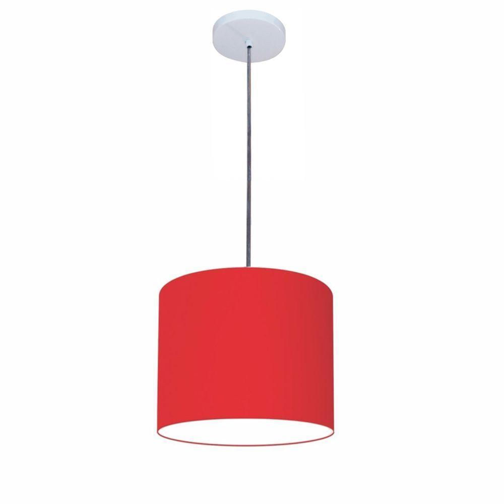 Luminária Pendente Vivare Free Lux Md-4106 Cúpula Em Tecido Vermelho Da Canopla Canopla Branca E Fio Cristal