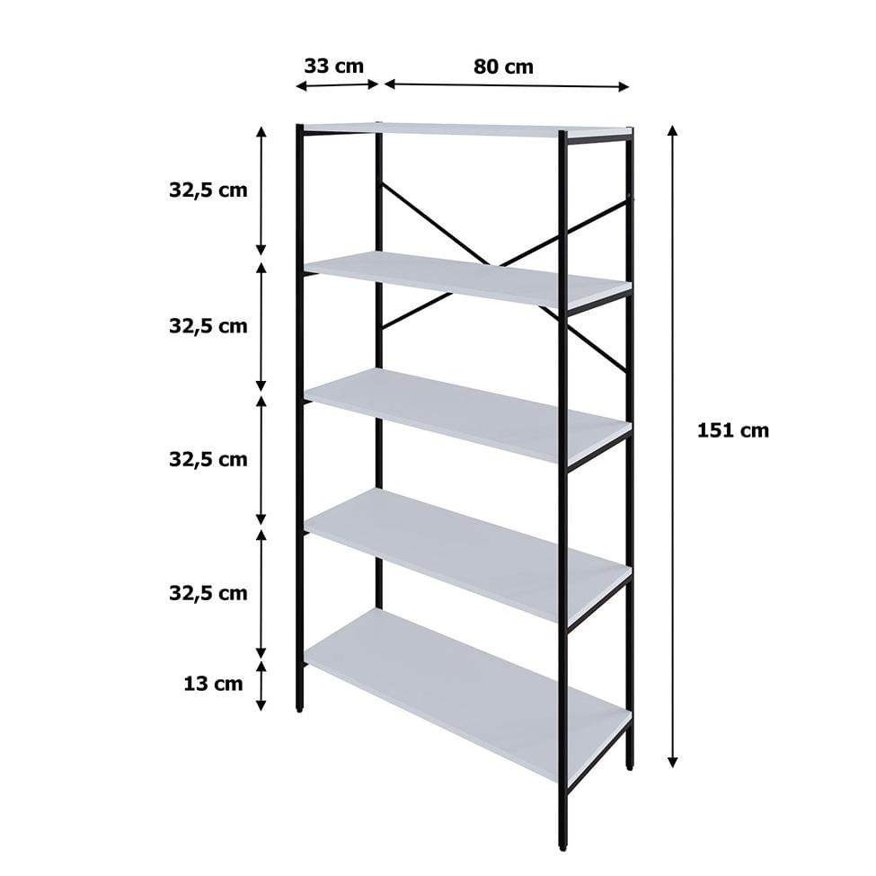 Estante com 5 Prateleiras Tub Branca e Preta 80 cm