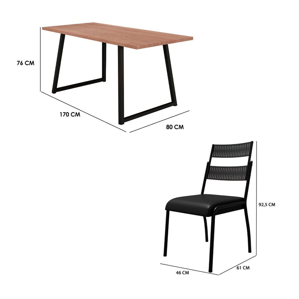 Conjunto de Mesa Retangular com Tampo de MDP Marrom Claro Atlanta e 6 Cadeiras Atenas Revestimento Sintético Preto