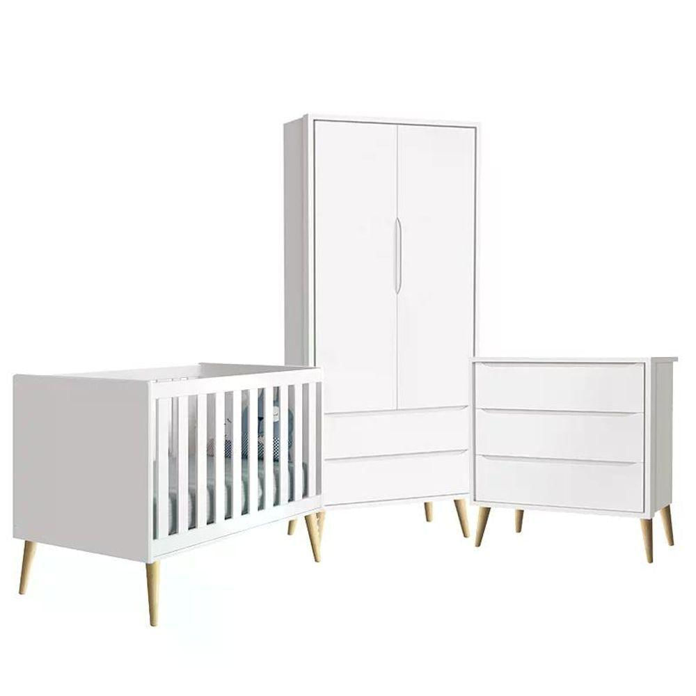 Quarto Infantil Theo 2 Portas Branco Fosco Com Pés Madeira Natural Reller Móveis Branco Fosco