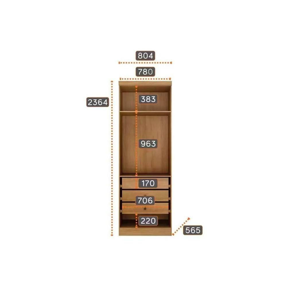 Quarto Casal Modulado Rizon 4 Peças (1 Closet + 2 Guarda Roupas + 1 Complemento) Qc215 Freijo Cumaru C- Fendi