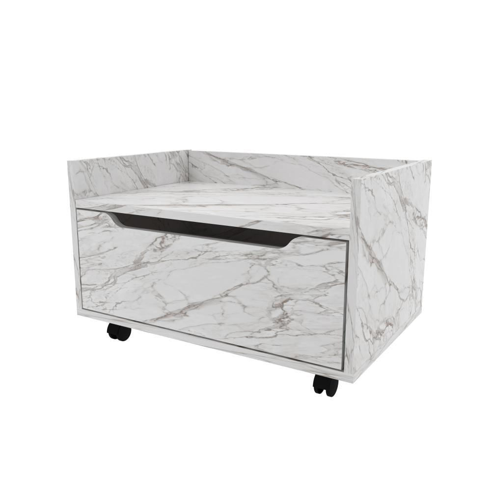 Balcão Gabinete 60cm Com 1 Gavetas E Rodízio Bn3647 Mármore Branco Tecnomobili