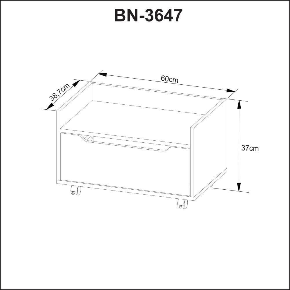 Balcão Gabinete 60cm Com 1 Gavetas E Rodízio Bn3647 Mármore Branco Tecnomobili