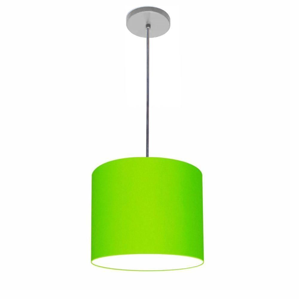 Luminária Pendente Vivare Free Lux Md-4106 Cúpula Em Tecido Verde-limão Da Canopla Canopla Cinza E Fio Cristal