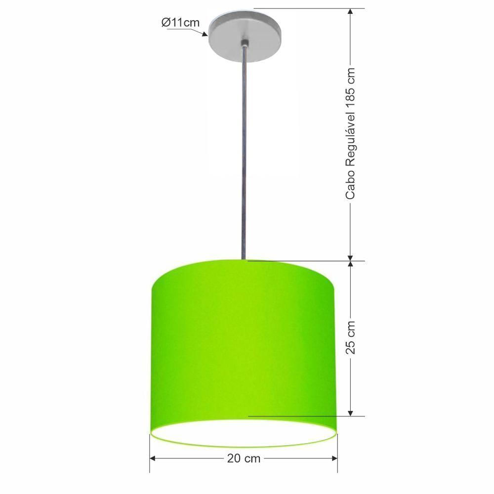 Luminária Pendente Vivare Free Lux Md-4106 Cúpula Em Tecido Verde-limão Da Canopla Canopla Cinza E Fio Cristal