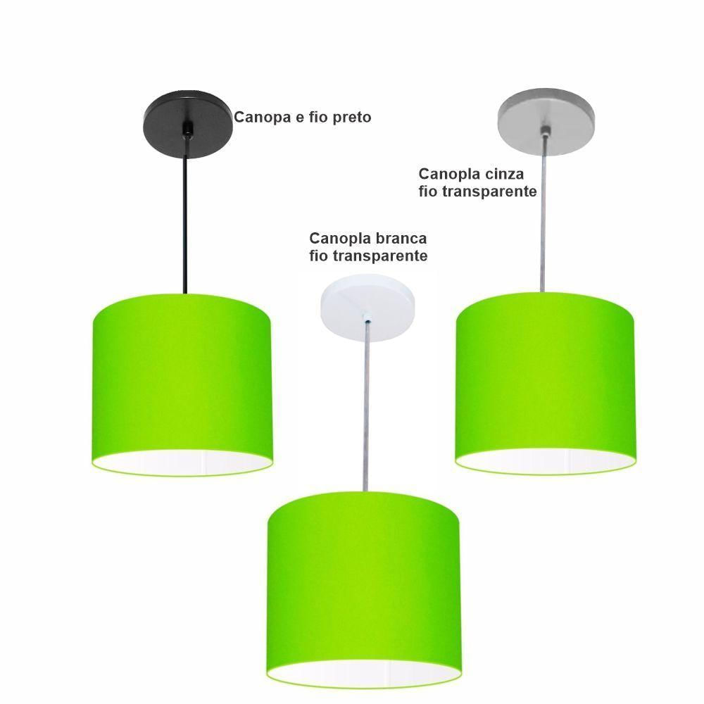 Luminária Pendente Vivare Free Lux Md-4106 Cúpula Em Tecido Verde-limão Da Canopla Canopla Cinza E Fio Cristal