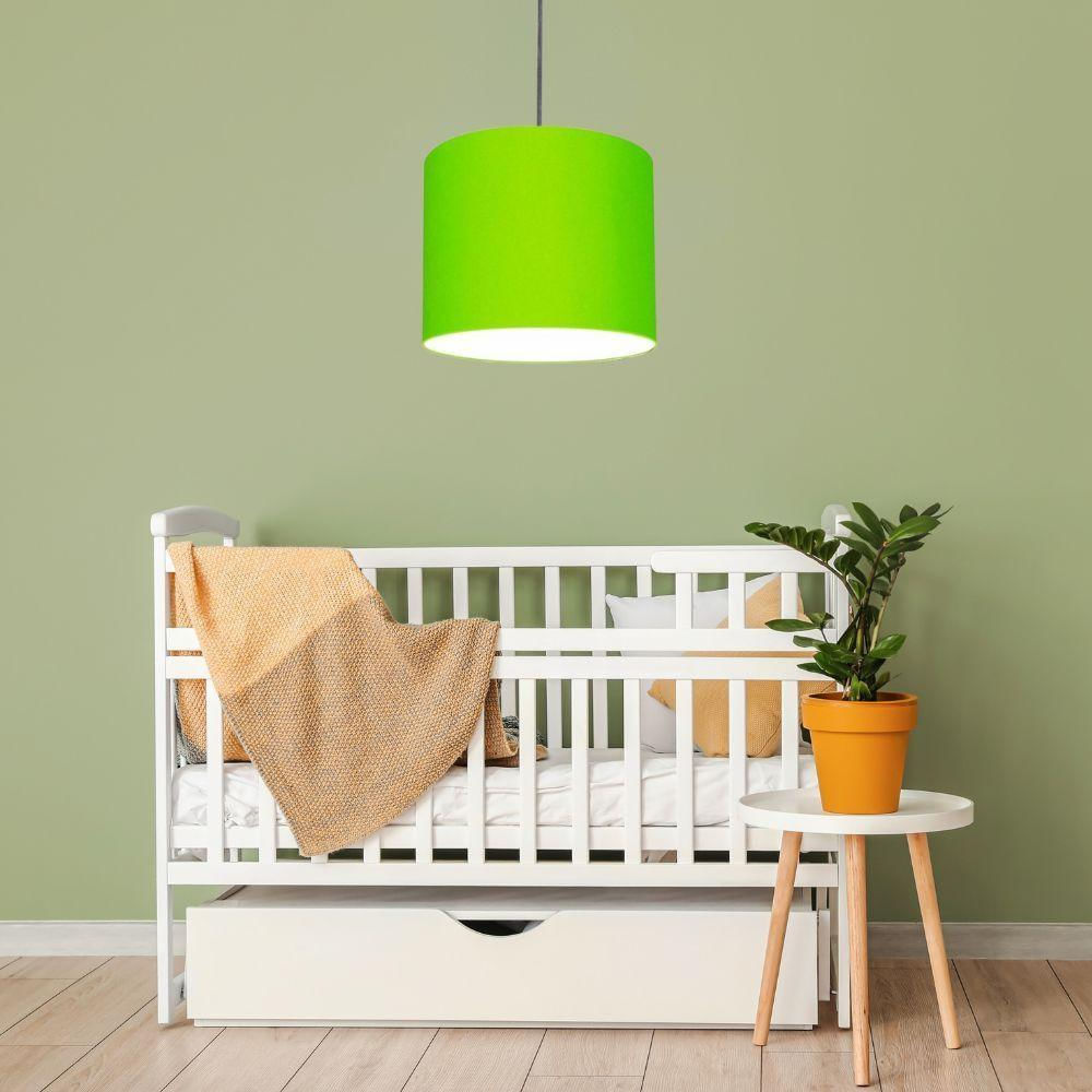 Luminária Pendente Vivare Free Lux Md-4106 Cúpula Em Tecido Verde-limão Da Canopla Canopla Cinza E Fio Cristal