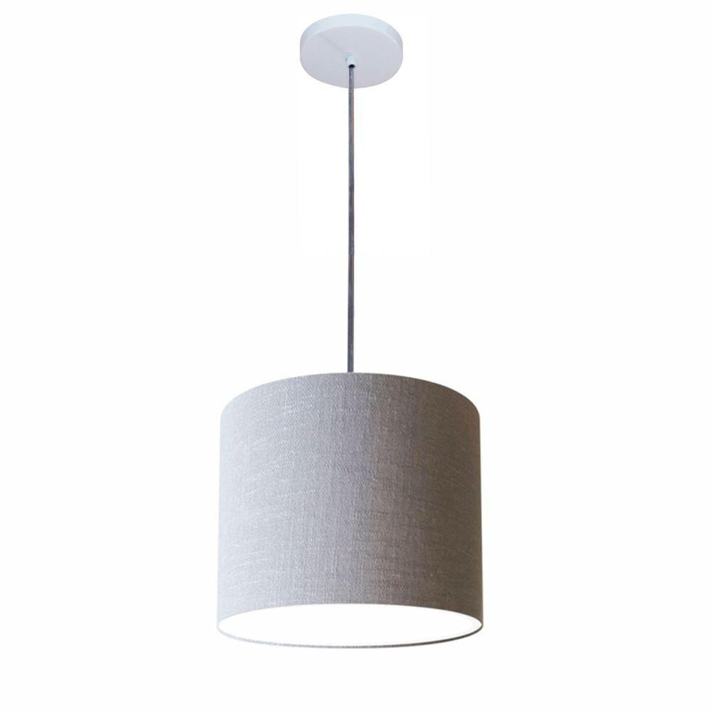 Luminária Pendente Vivare Free Lux Md-4105 Cúpula Em Tecido Rustico-cinza Da Canopla Canopla Branca E Fio Transp