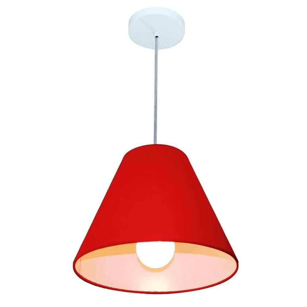 Lustre Pendente Cone Vivare Md-4028 Cúpula Em Tecido 25-30x12cm Bivolt Vermelho 110V 220V