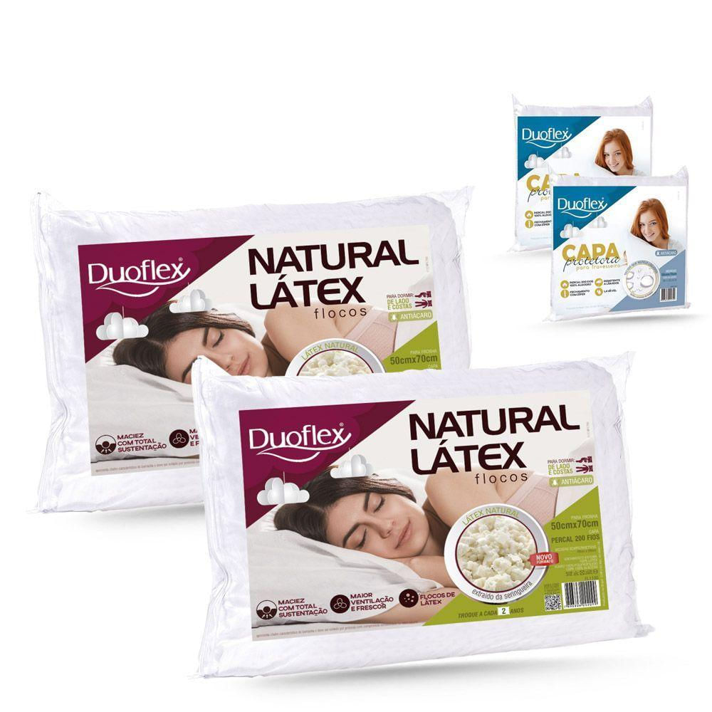 Kit Travesseiro Natural Látex Flocos Mais Capa Protetora Duoflex