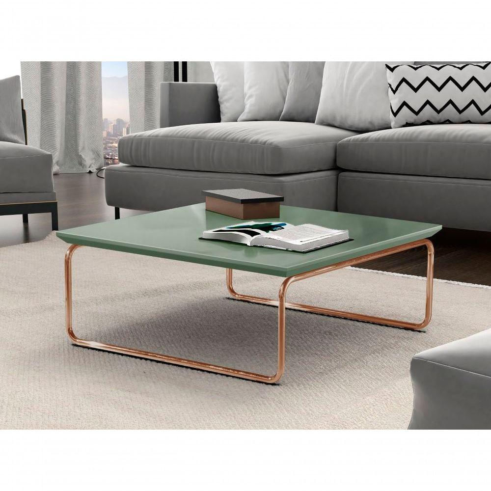 Mesa De Centro Kairos Pé Cobre Bisart Decor Cor:verde Lazza