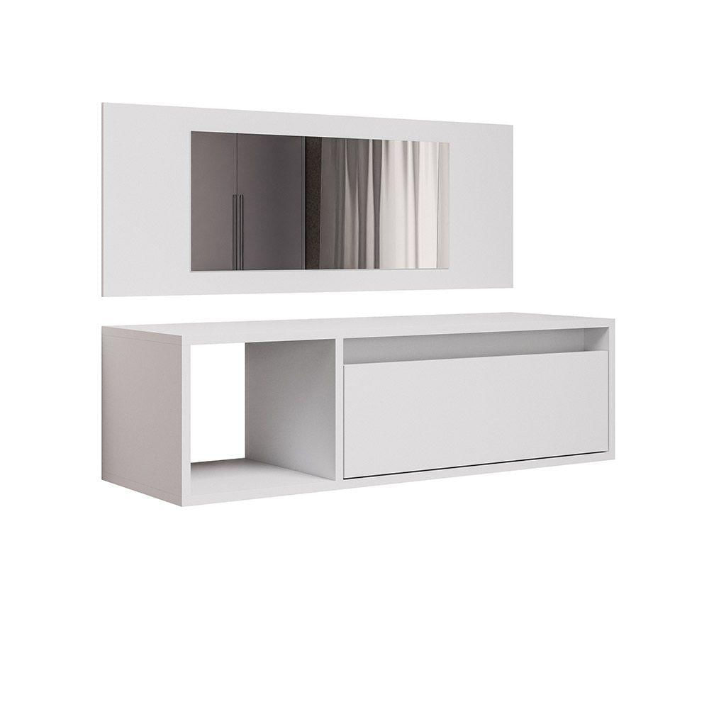 Penteadeira Camarin Suspenso Espelho 1p Nicho Quarto Mayumi 90cm M12 - D'rossi Cor Branco