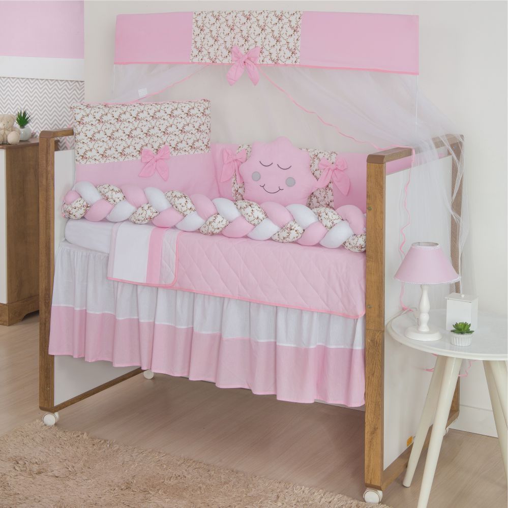 Kit para Berço Bebê Florido 10 Peças - Rosa