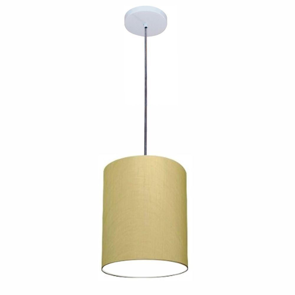 Luminária Pendente Vivare Free Lux Md-4103 Cúpula Em Tecido Algodão-crú Da Canopla Canopla Branca E Fio Cristal