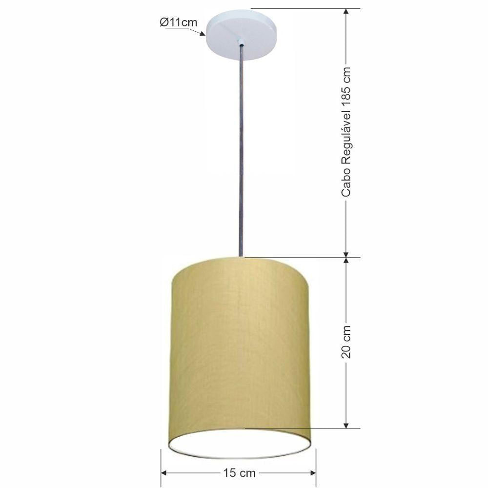 Luminária Pendente Vivare Free Lux Md-4103 Cúpula Em Tecido Algodão-crú Da Canopla Canopla Branca E Fio Cristal