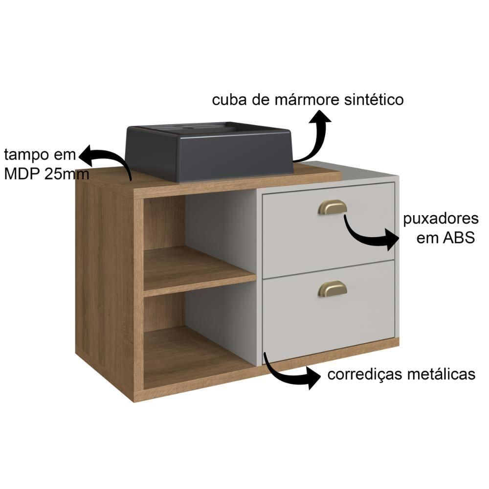 Gabinete De Banheiro Suspenso 80cm Helena Com 02 Gavetas Mel-arenas E Cuba Preta