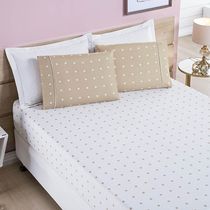 Jogo de Cama Lençol Celine Solteiro 02 Peças Micropercal 200 Fios Bolinhas - Cáqui