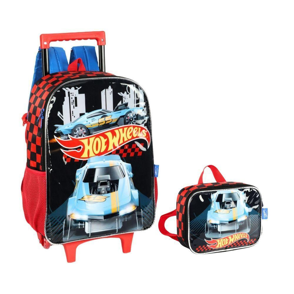 Kit Escolar Mochila De Rodinhas E Lancheira Hot Wheels-preto