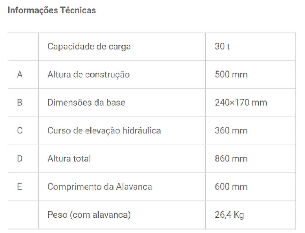 Macaco Hidráulico Moleiro para 30 Toneladas MTM30 – 31100RP Bovenau