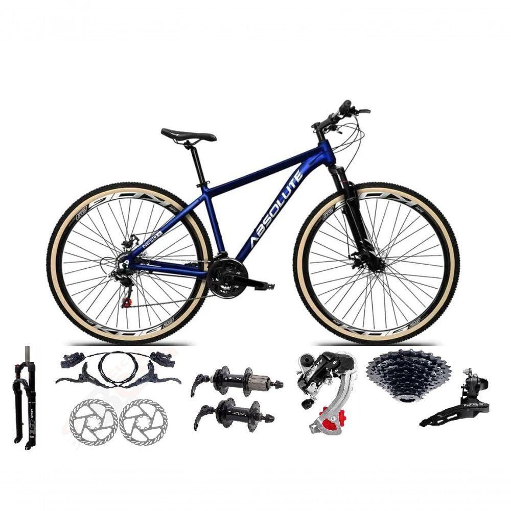 Bicicleta Aro 29 Absolute Nero 5 Câmbios Shimano 24v K7 Freios Hidráulicos Garfo Trava Com Pneu Faixa - Azul 19