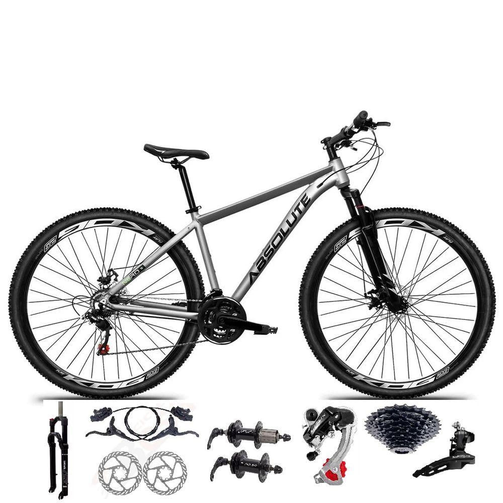 Bicicleta Aro 29 Absolute Nero 5 Câmbios Shimano 24v K7 Freios Hidráulicos Garfo Trava - Cinza