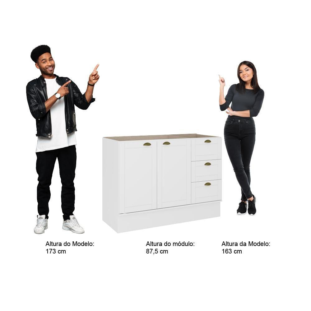 Balcão Gabinete De Pia Mdf Milla 2 Portas 3 Gavetas Branco 120cm Carraro