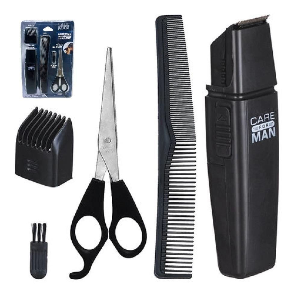 Kit Aparador De Pelos Cabelo Barba Nariz Bigode Com Maquina Cortador Tesoura Pente 5 Peças