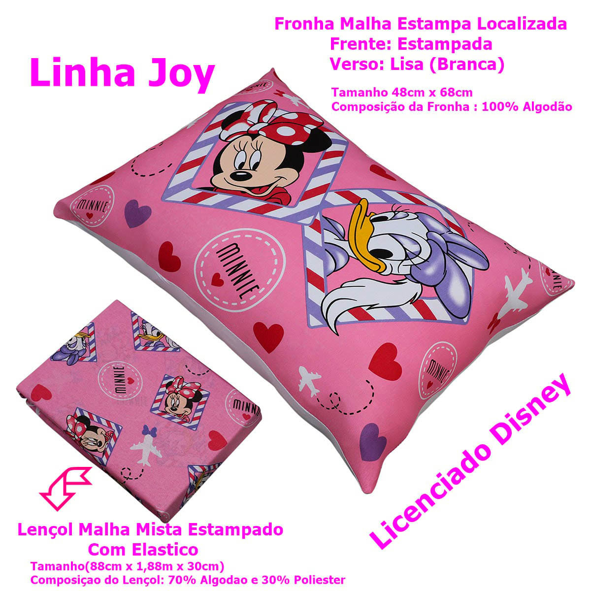 Jogo de Cama Portallar Solteiro Joy Malha Mista Estampado Disney Minnie E Margarida 2 Peças Rosa