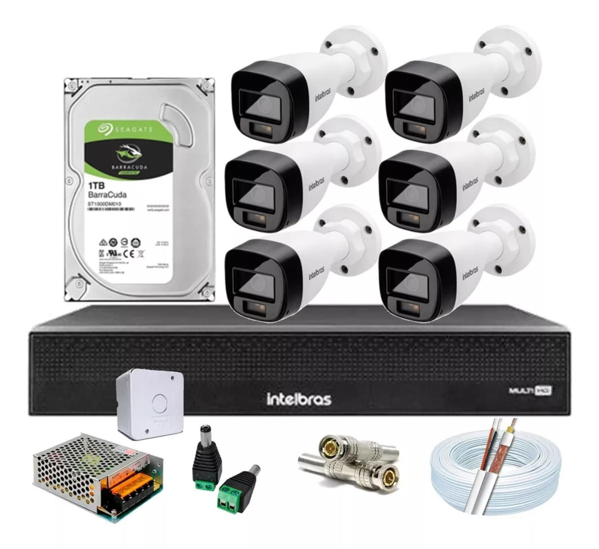 Kit 6 Cameras Intelbras 1120 Fullcolor, Dvr 8 Canais C/ 1tb